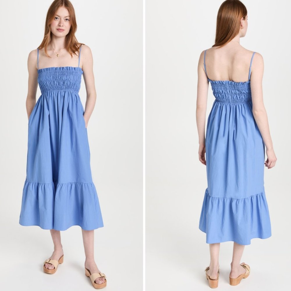 Ciao Lucia Umbria Blue Square Neck Spaghetti Strap Smocked Midi Sundress Size L